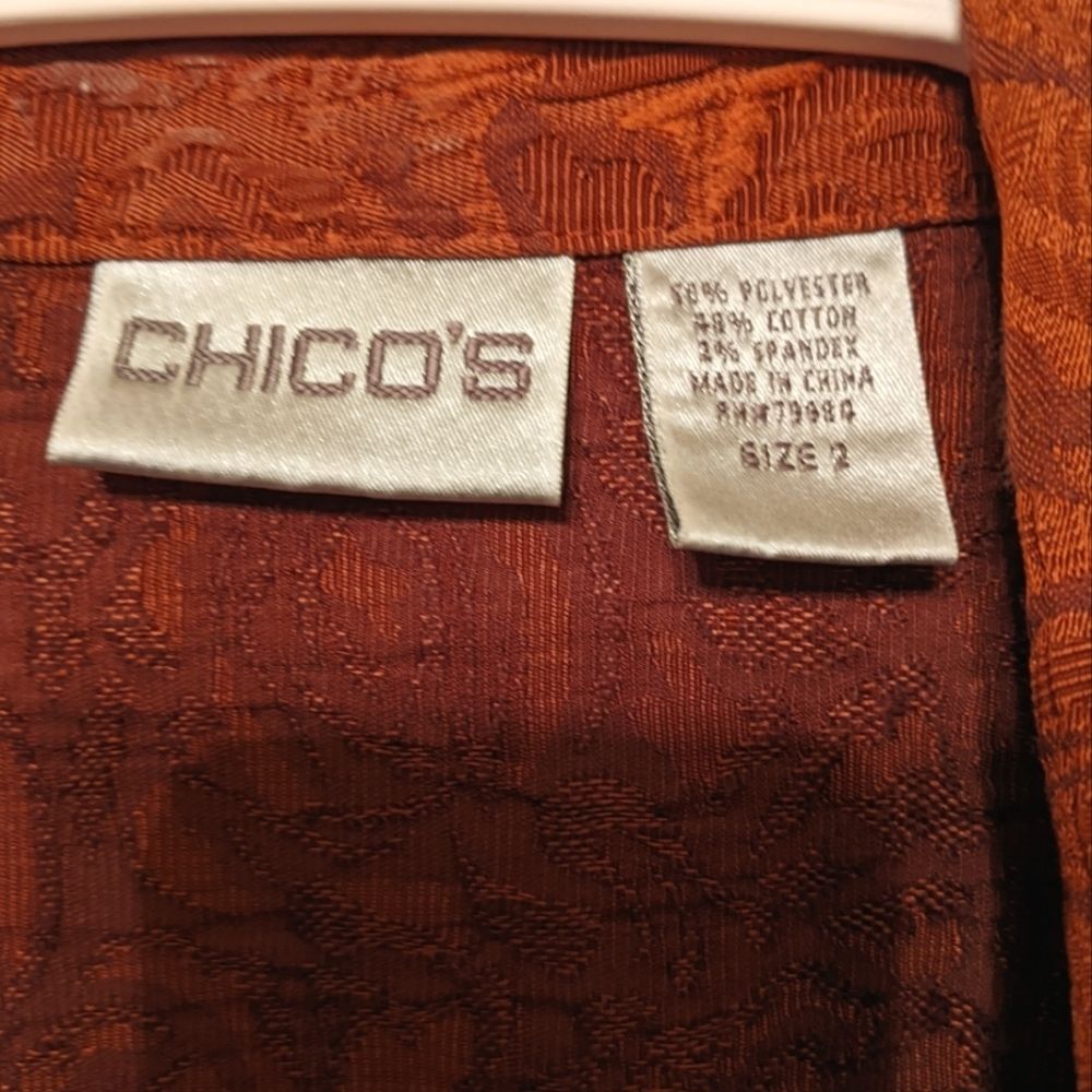 CHICOS Brown Brocade Blazer Jacket Career Unlined Classic Professional Size 2 - Picture 5 of 8
